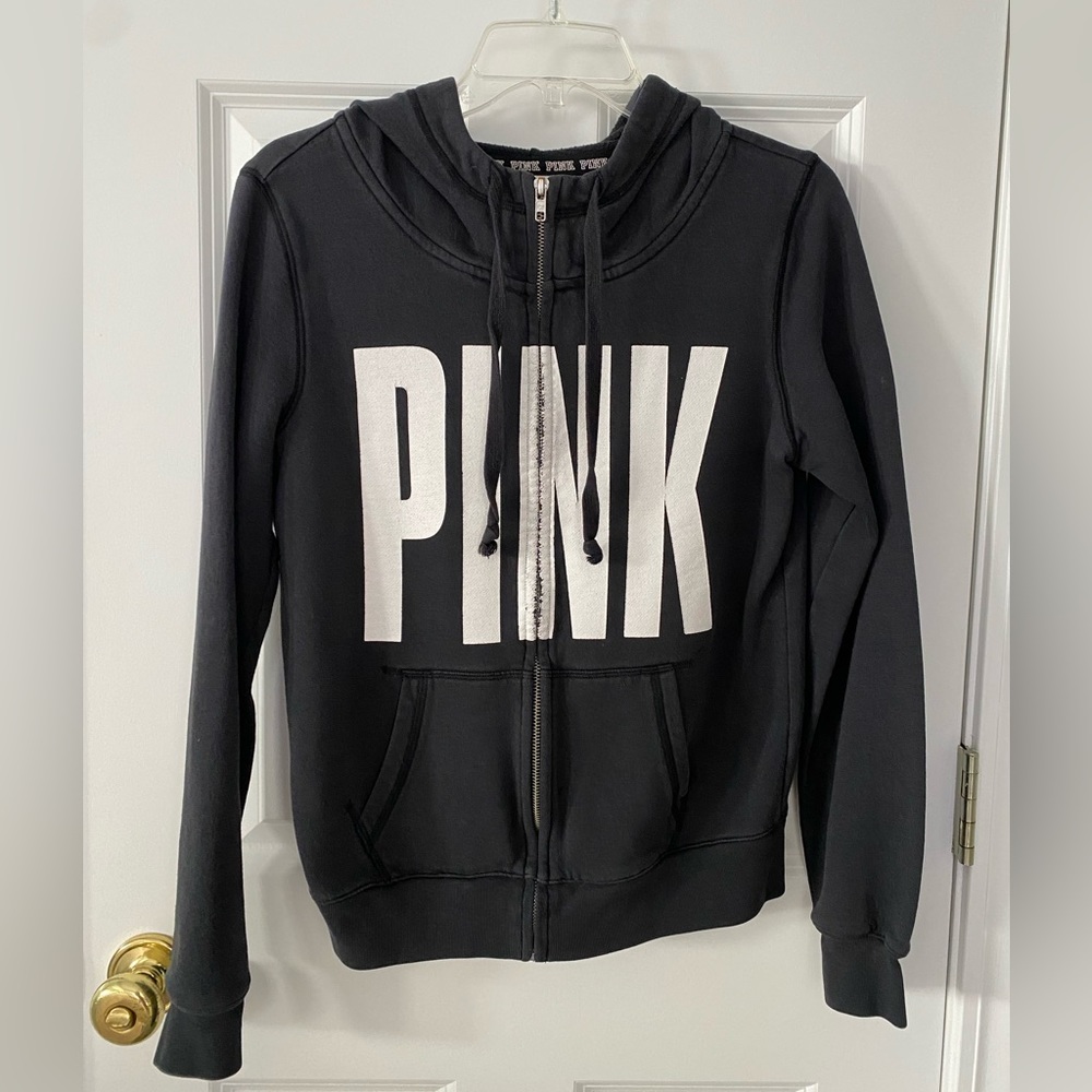 Victoria’s Secret PINK Zip Up Hoodie in Black Size Small
